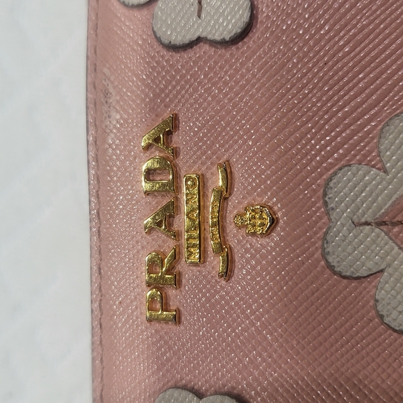 Prada Saffiano Leather Flower Pearl Long Zip Around Wallet - Picture 4 of 10